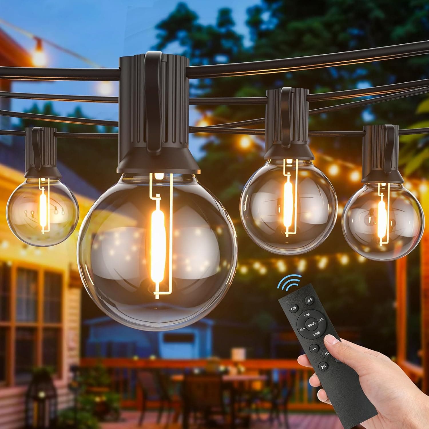 Catena Luminosa Esterno 15M/50FT, G40 Luci da Esterno Giardino con 25+2 LED, 2700K Bianco Caldo Impermeabile Catena Luci Esterno, Adatta per Festival, Matrimoni, Feste, Giardini, Terrazze