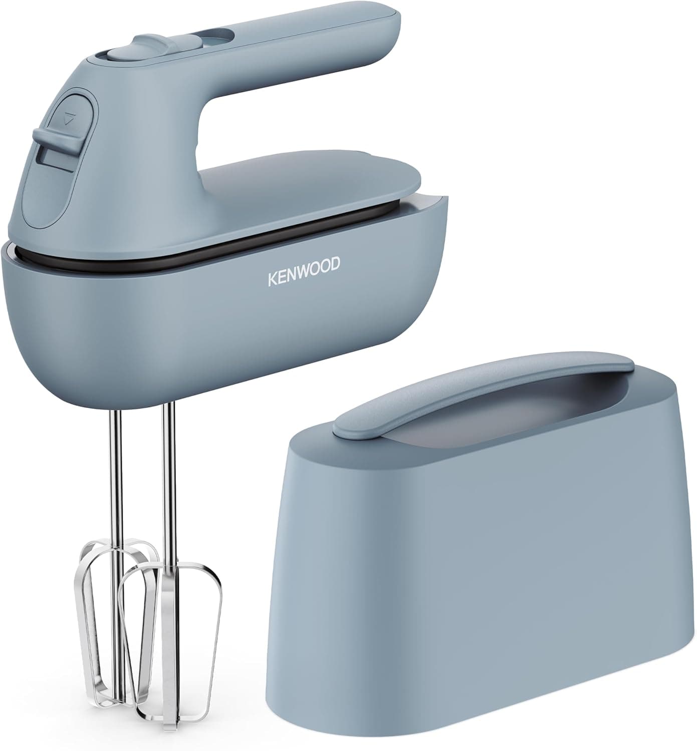 Kenwood QuickMix Go HMP40.000GY, Sbattitore Elettrico Portatile con Custodia Integrata, Fruste e Ganci per impastare in Acciaio Inox, 5 Velocità, Realizzato con Plastica Riciclata, 350W, Storm Blue