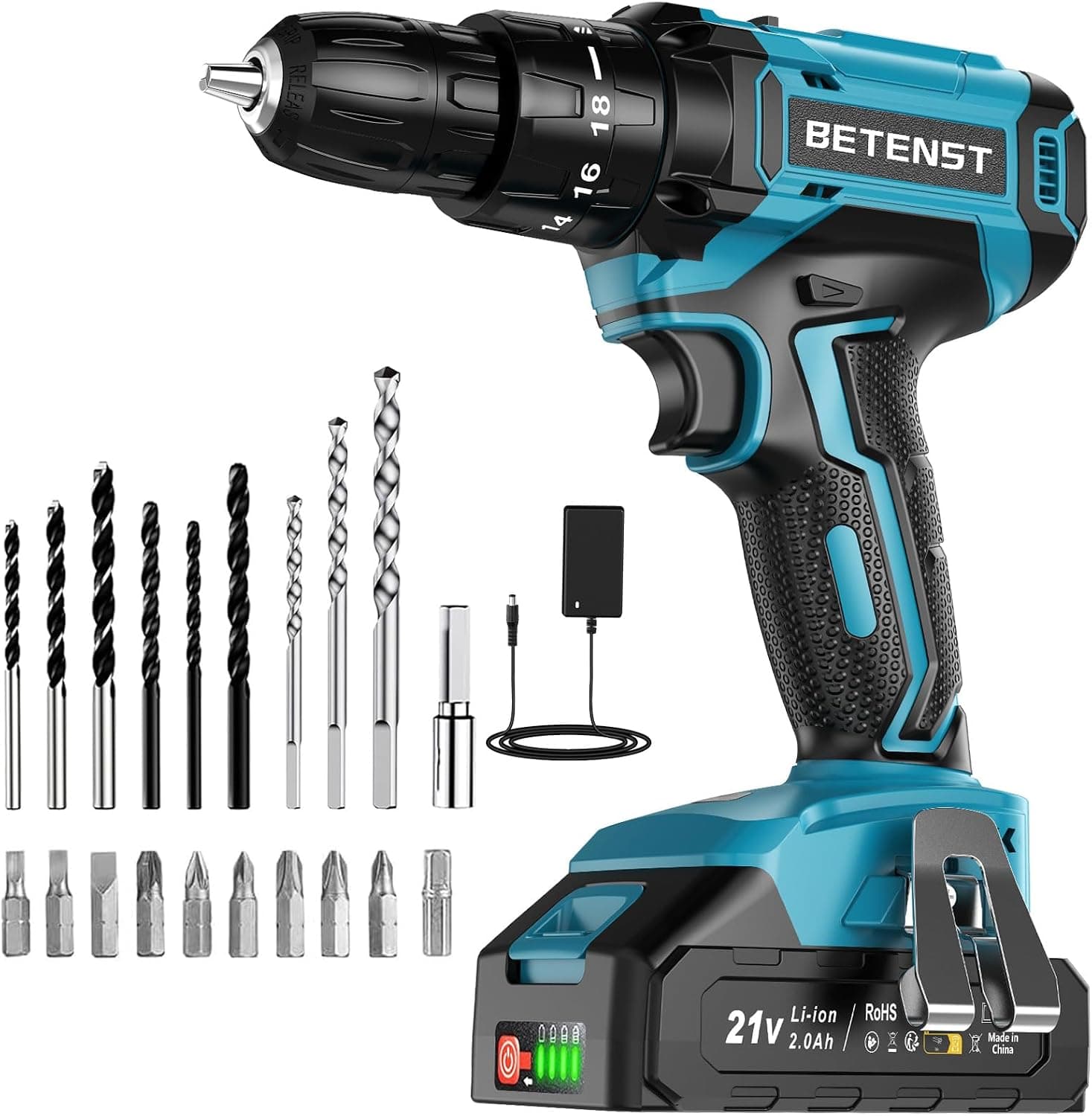 BETENST Avvitatore a Batteria 21V, Trapano Avvitatore con Batteria 2,0Ah