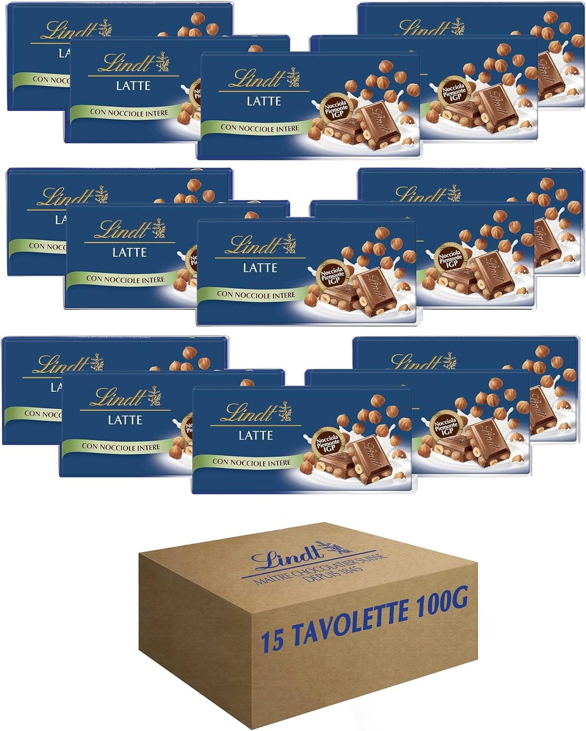 Lindt Tavoletta Classica al Latte con Nocciole, formato 100g -15 pezzi