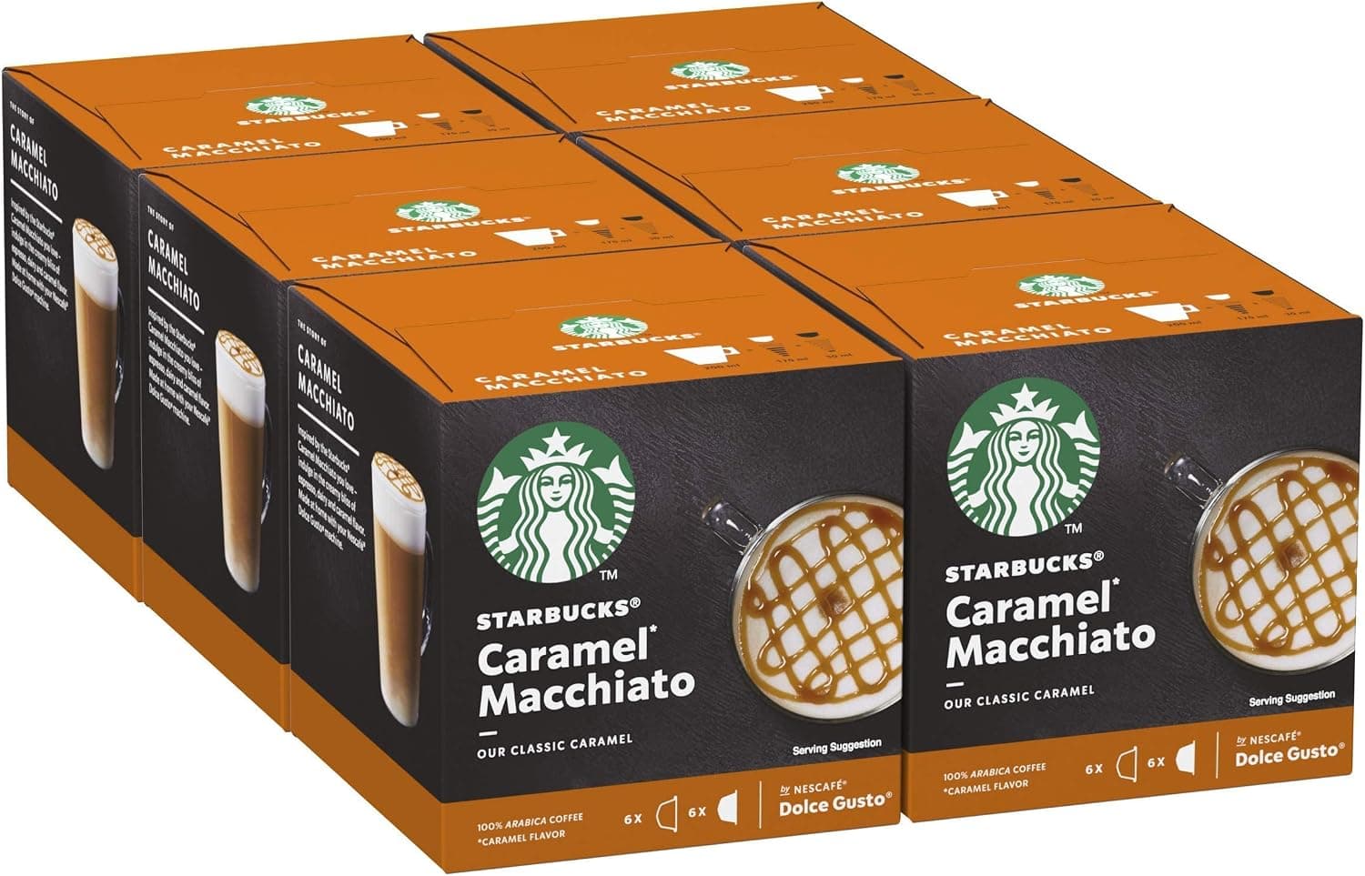 STARBUCKS Caramel Macchiato by Nescafé Dolce Gusto Latte Caramello e Caffè, 6 confezioni da 12 capsule (72 capsule compatibili Nescafé Dolce Gusto)